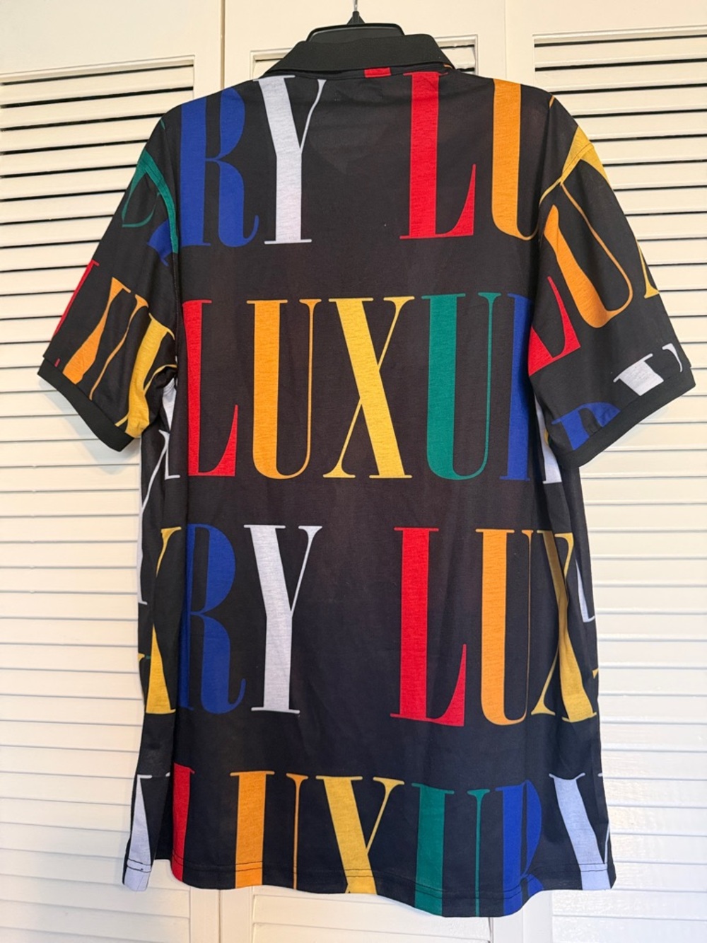 Fashion Nova Black Polo with Multicolor 'LUXURY' Print - Picture 4 of 4
